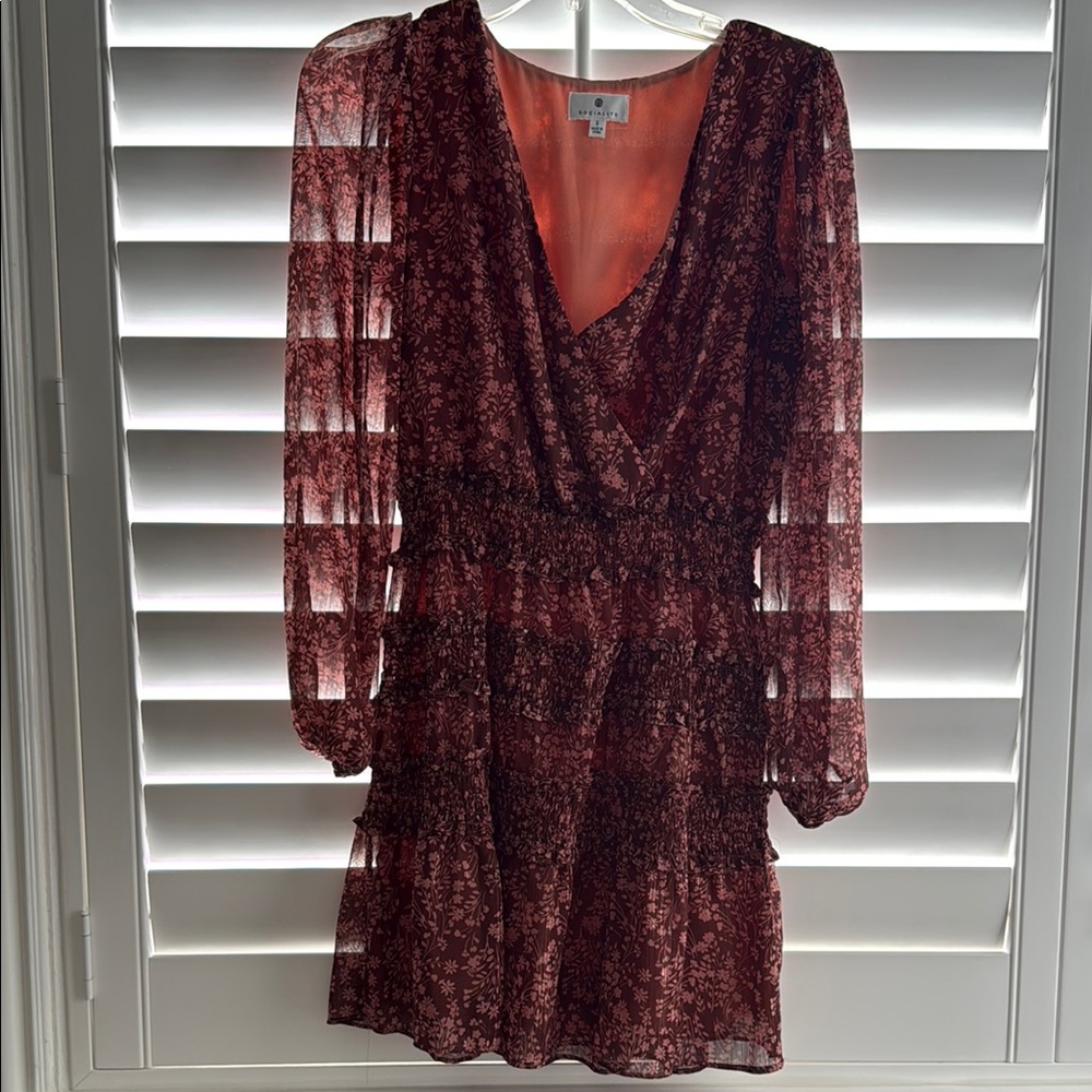 Floral V-Neck Dress - auburn